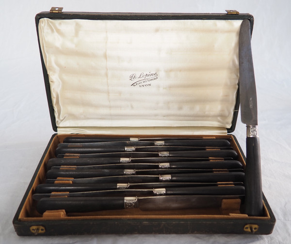 Lépine in Lyon: set of 12 Louis XVI style table knives in ebony and solid silver