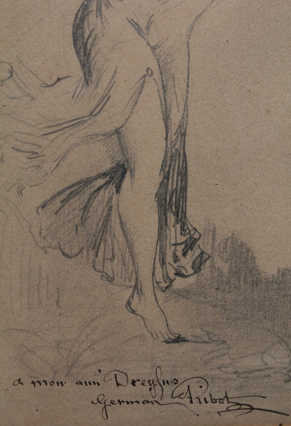 Drawing 'Allegory of Truth' signed Germain Ribot (1845-1893) with dedication "To my friend Dreyfus"