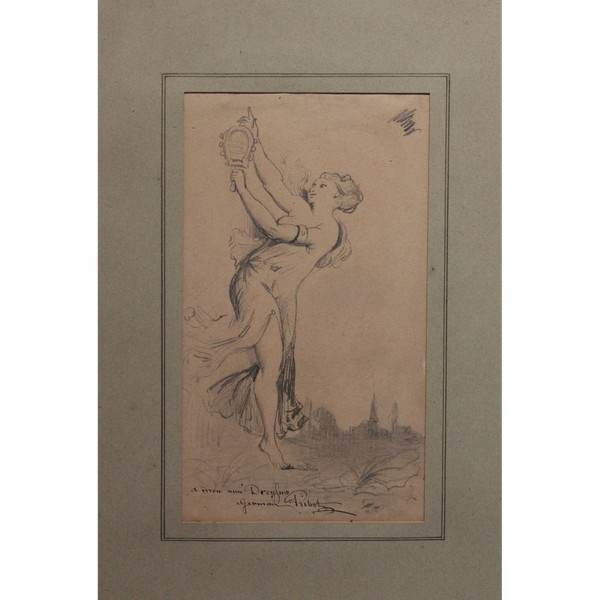 Drawing 'Allegory of Truth' signed Germain Ribot (1845-1893) with dedication "To my friend Dreyfus"