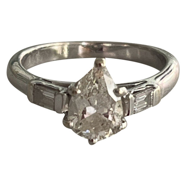 5341- Bague Or Gris Diamant Poire 1,00 Ct