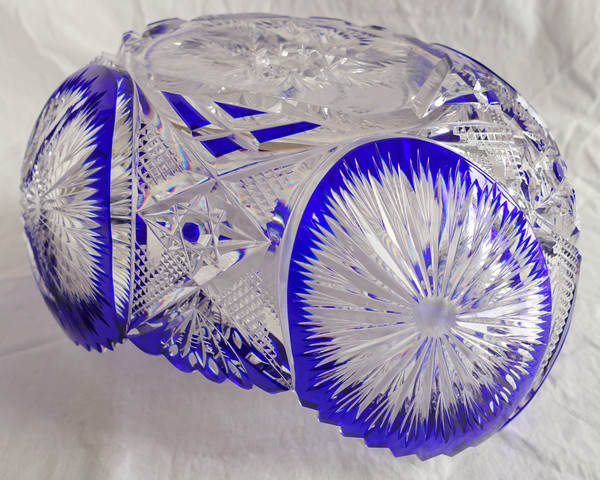 Richly cut cobalt blue overlay Baccarat crystal planter or bowl