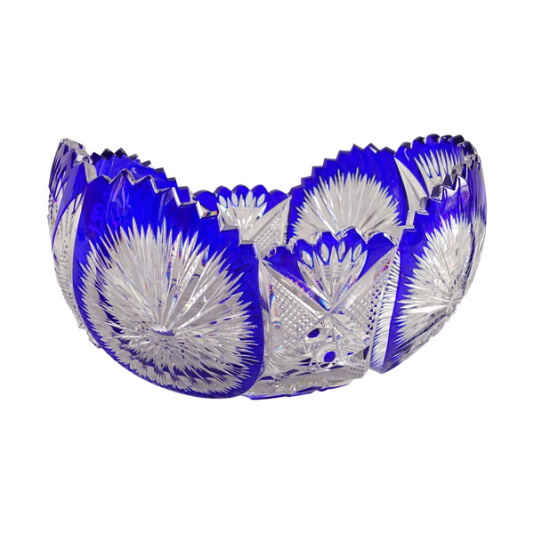 Richly cut cobalt blue overlay Baccarat crystal planter or bowl