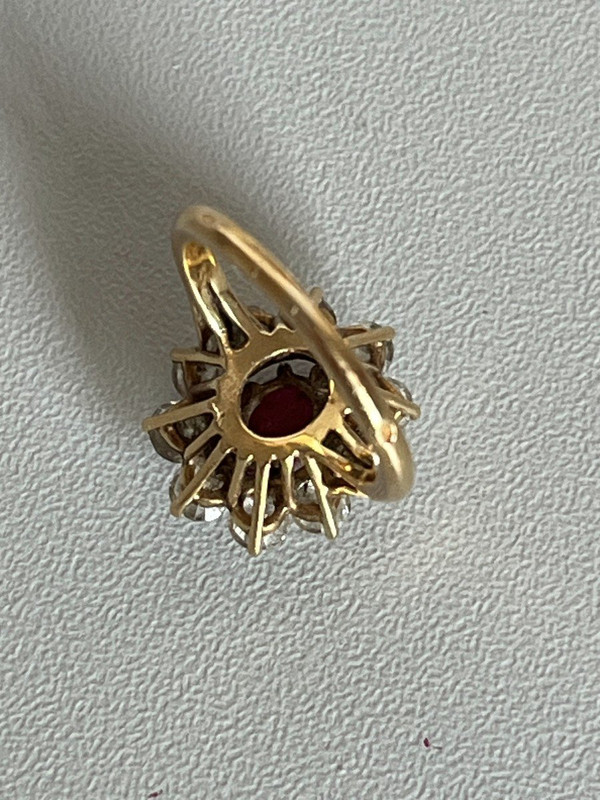 4205- Bague Pompadour Or Jaune Rubis Diamants 1,50 Ct