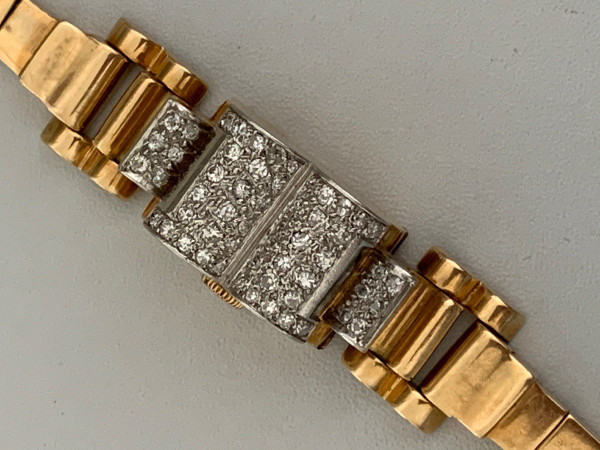 1767- Certina Lady's Watch Yellow Gold Platinum Diamonds