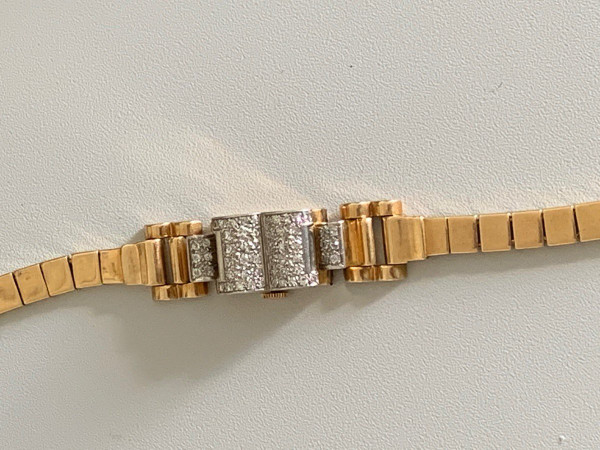 1767- Certina Lady's Watch Yellow Gold Platinum Diamonds