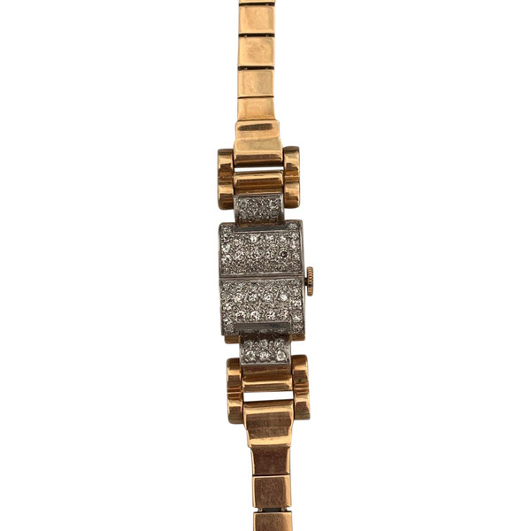 1767- Certina Lady's Watch Yellow Gold Platinum Diamonds