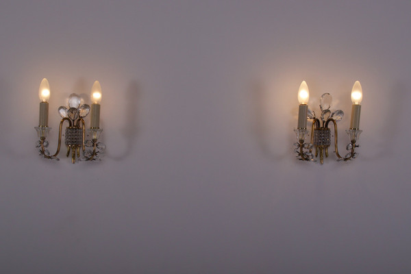 Pair of Maison Baguès-style brass cut-glass sconces.