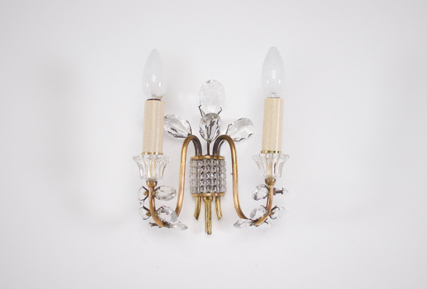 Pair of Maison Baguès-style brass cut-glass sconces.