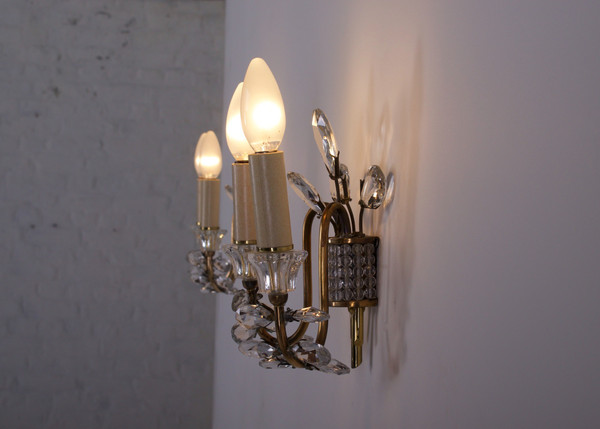 Pair of Maison Baguès-style brass cut-glass sconces.