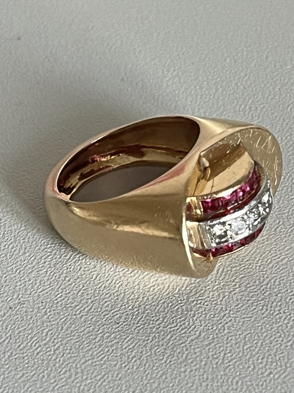 5385- Ring Tank Rose Gold Platinum Diamonds Ruby