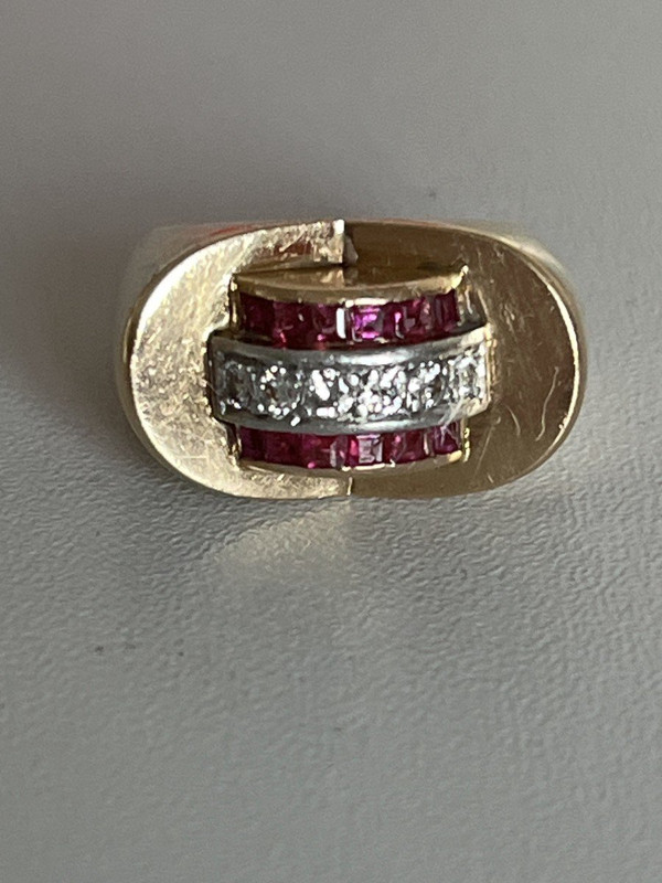 5385- Ring Tank Rose Gold Platinum Diamonds Ruby