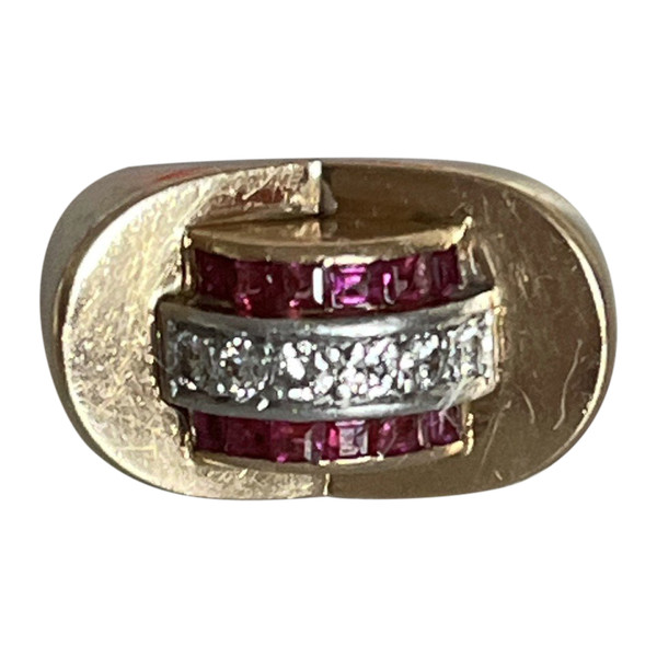 5385- Ring Tank Rose Gold Platinum Diamonds Ruby