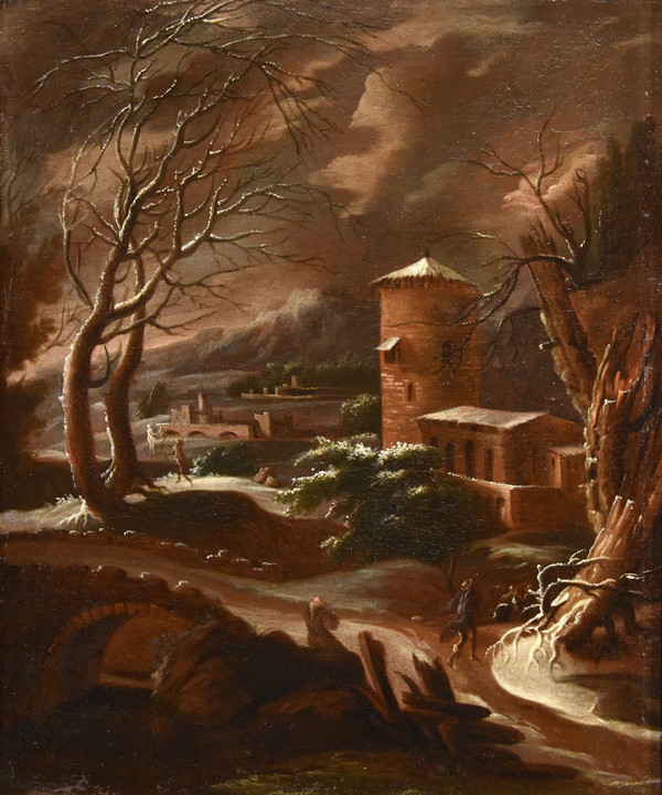 Winter Landscape, Francesco Foschi (ancona, 1710 - Rome, 1780) attributable