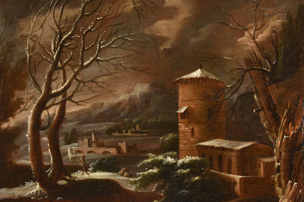 Winter Landscape, Francesco Foschi (ancona, 1710 - Rome, 1780) attributable