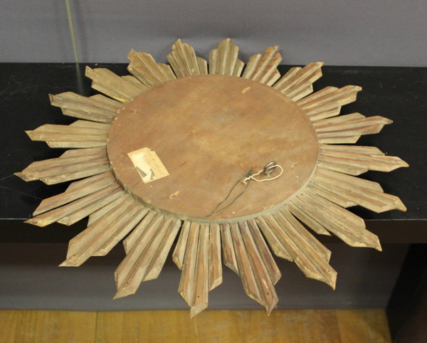 Carved And Gilded Wood Sun Mirror Circa 1970