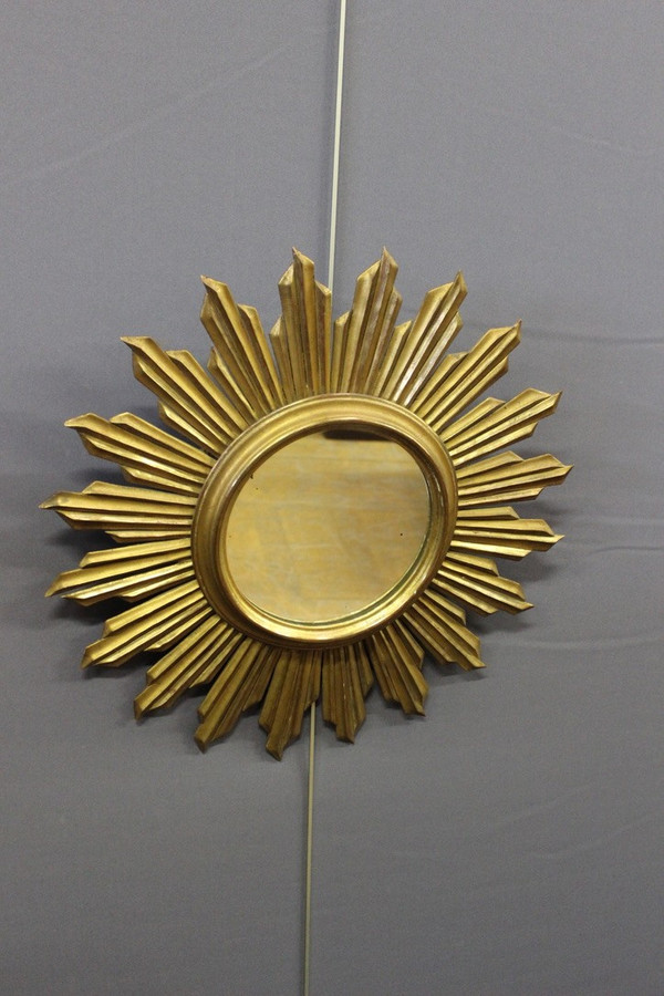 Carved And Gilded Wood Sun Mirror Circa 1970