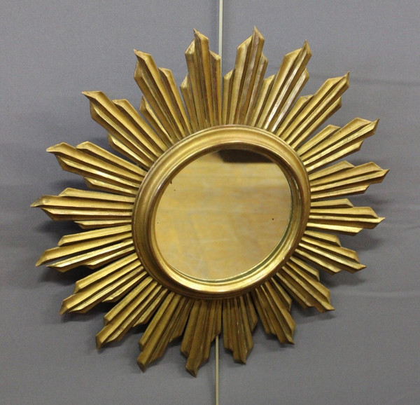 Carved And Gilded Wood Sun Mirror Circa 1970