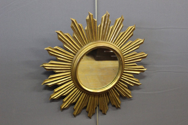 Carved And Gilded Wood Sun Mirror Circa 1970