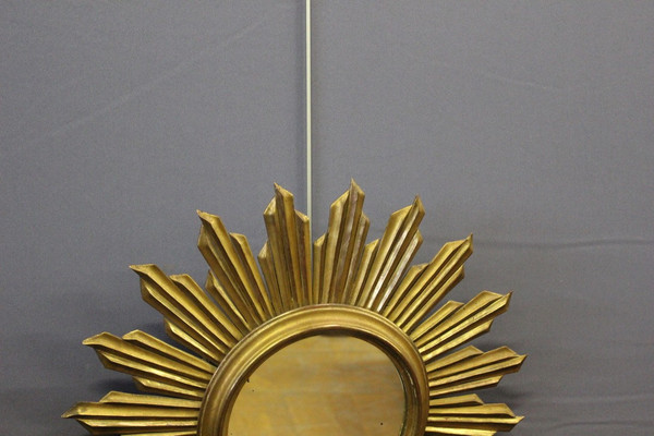 Carved And Gilded Wood Sun Mirror Circa 1970