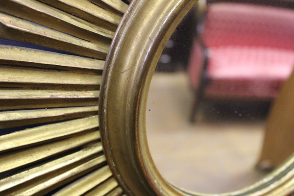 Carved And Gilded Wood Sun Mirror Circa 1970