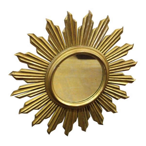 Carved And Gilded Wood Sun Mirror Circa 1970