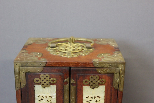 XXth Century Small Chinese Wood and Hard Stone Cabinet