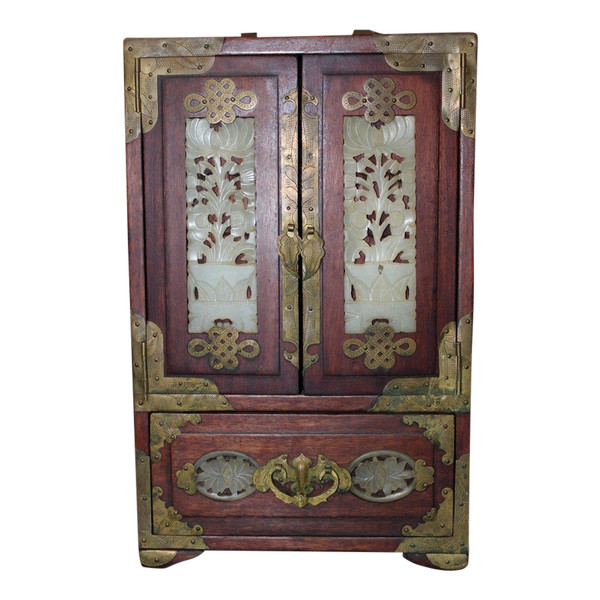 XXth Century Small Chinese Wood and Hard Stone Cabinet