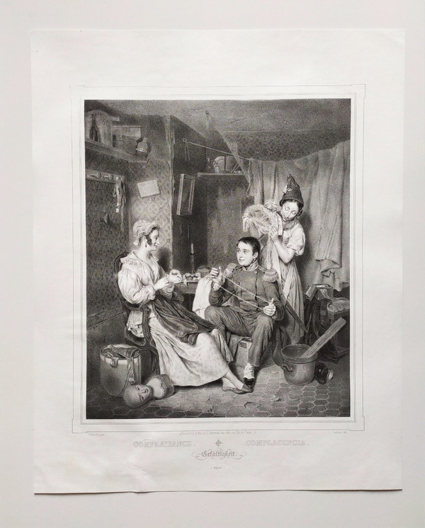 Complaisance Genre Scene Lithograph By Lafosse 9th C Old Print