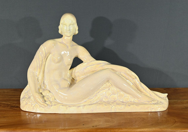 Art Deco sculpture "Jeune femme parmi les fleurs", Odyv, Manufacture Berlot-Mussier - 1930