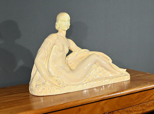 Art Deco sculpture "Jeune femme parmi les fleurs", Odyv, Manufacture Berlot-Mussier - 1930