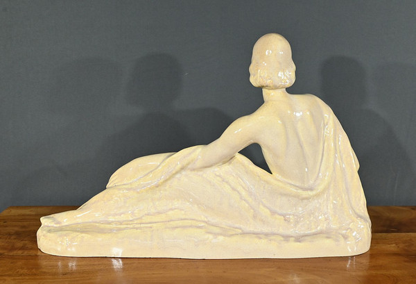 Art Deco sculpture "Jeune femme parmi les fleurs", Odyv, Manufacture Berlot-Mussier - 1930