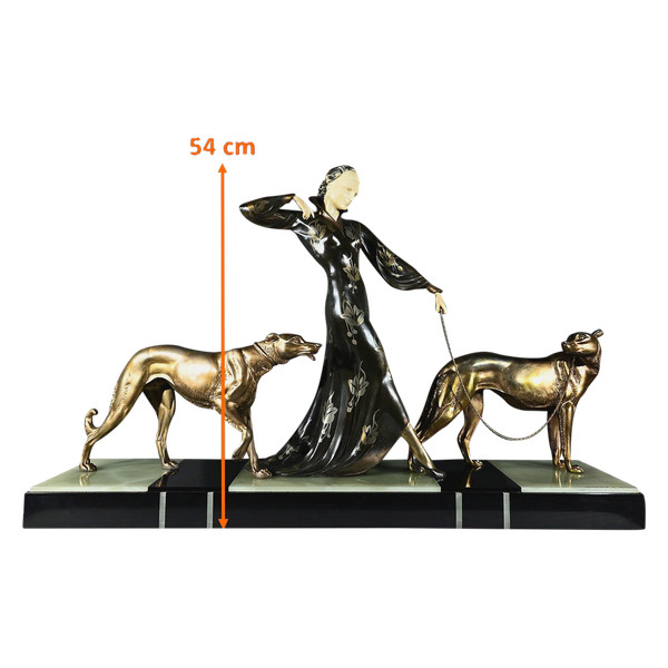 Grande scultura "En Promenade", firmata Menneville et Rochard - 1930