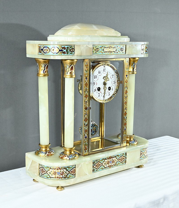 Onyx and Enamel Column Clock, Napoleon III - Mid-19th century