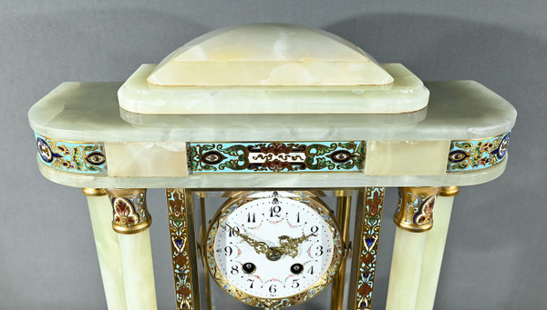 Onyx and Enamel Column Clock, Napoleon III - Mid-19th century