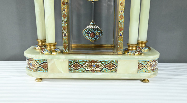 Onyx and Enamel Column Clock, Napoleon III - Mid-19th century