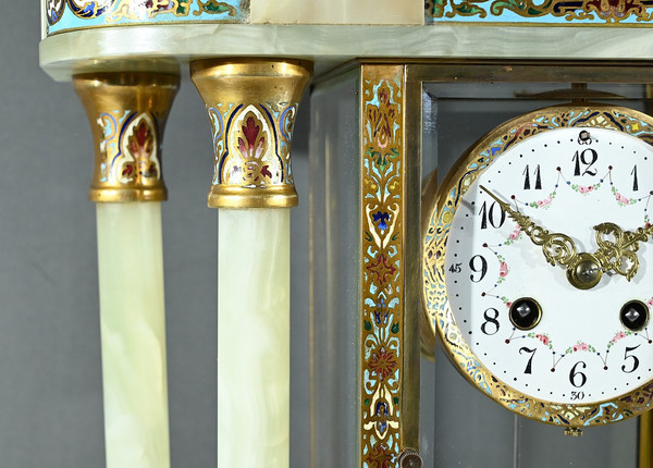 Onyx and Enamel Column Clock, Napoleon III - Mid-19th century