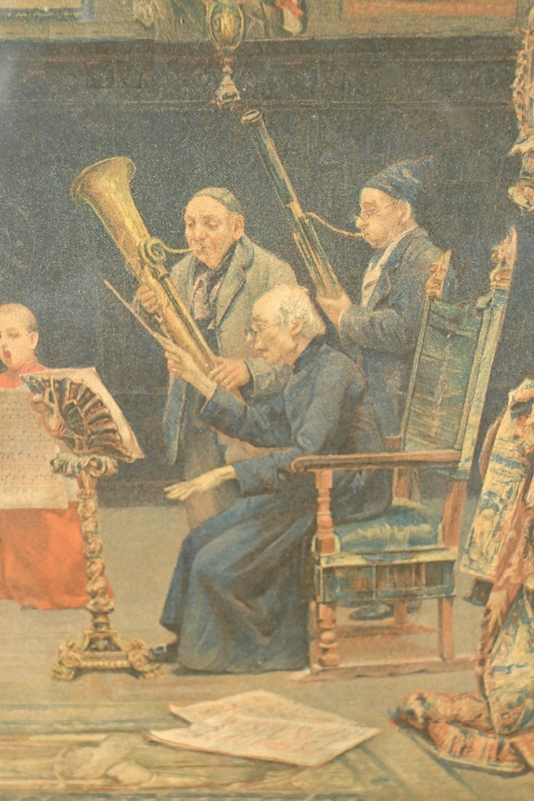 Print titled "Une Leçon de Plein Chant" after J. Gallegos y Arnosa - Early 20th century