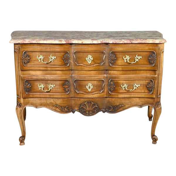 Walnut Crossbow Chest of Drawers, Louis XV style - Early 20th century