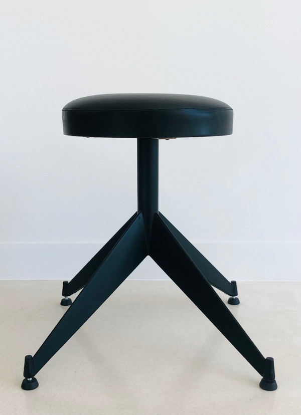 Adjustable stool in black skai, Italy 80s