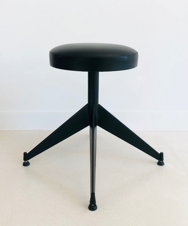 Adjustable stool in black skai, Italy 80s