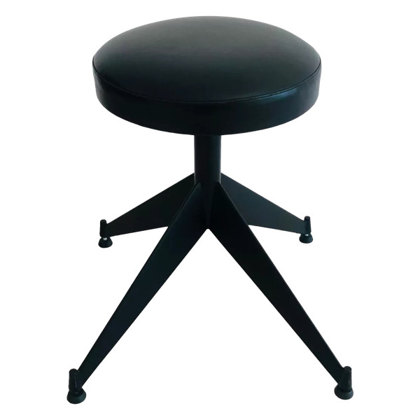 Adjustable stool in black skai, Italy 80s