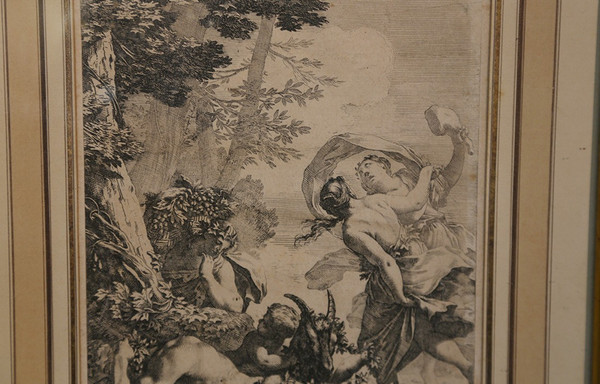 Gravure, Michel Dorigny Bacchanale XVIIème siècle 