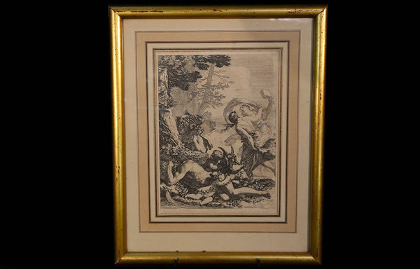 Gravure, Michel Dorigny Bacchanale XVIIème siècle 