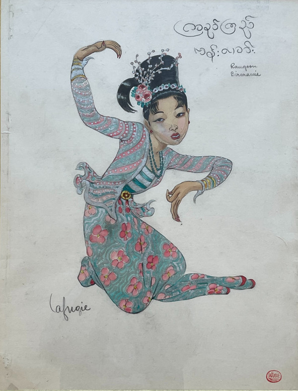 Léa LAFUGIE (1890-1972), gouache of a Burmese dancer