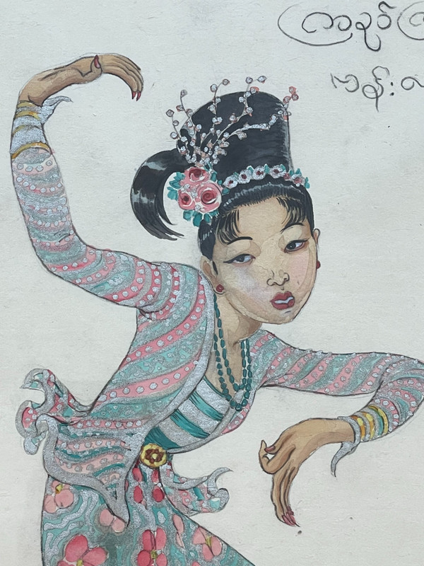 Léa LAFUGIE (1890-1972), gouache of a Burmese dancer