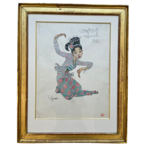 Léa LAFUGIE (1890-1972), gouache of a Burmese dancer