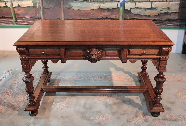 Gothic style oak desk - 20th century