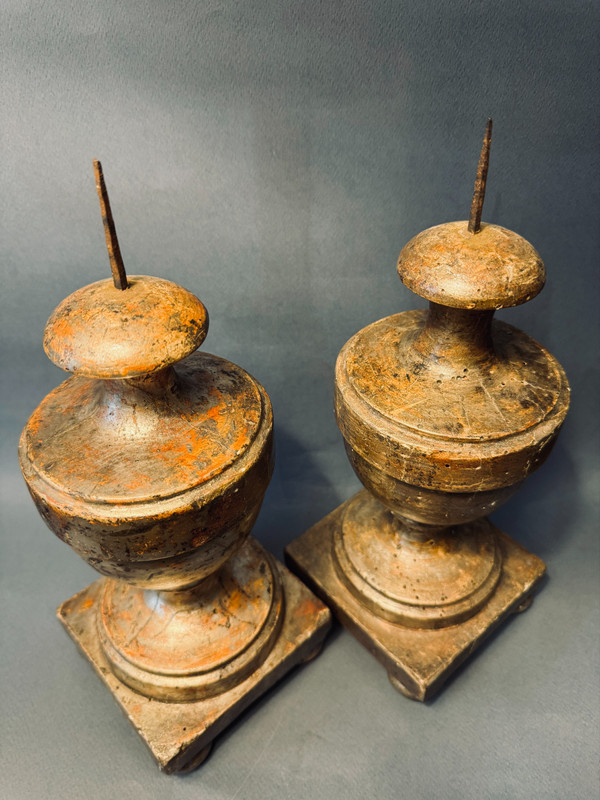 Pair of carved wood and silvered candlesticks 18th century