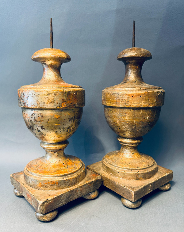 Pair of carved wood and silvered candlesticks 18th century