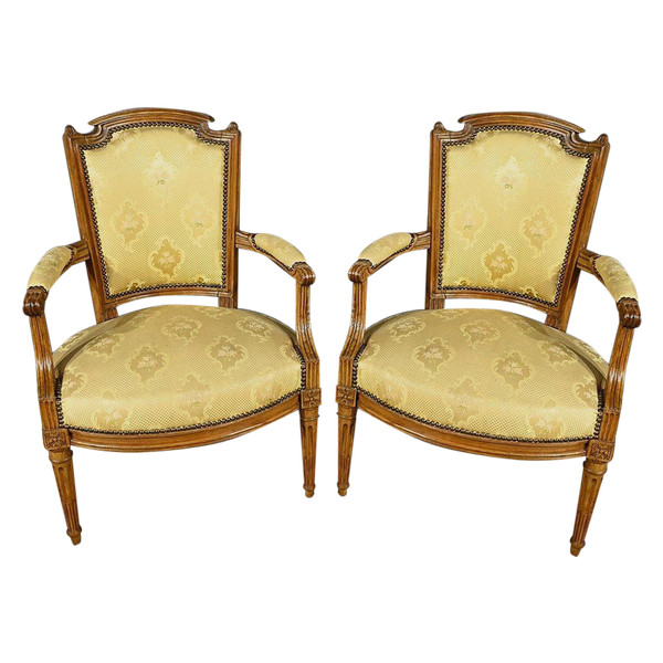 Pair of Cabriolet Armchairs in Solid Beech, Louis XVI style – Late 19th century